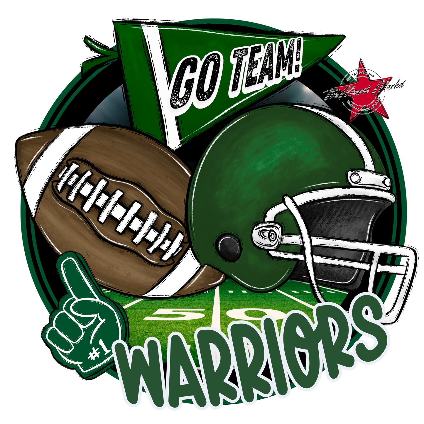Warriors Circle Football Design-Green