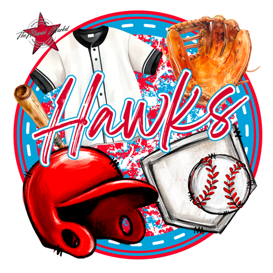 Hawks Circle Baseball Design-Carolina Blue-Red