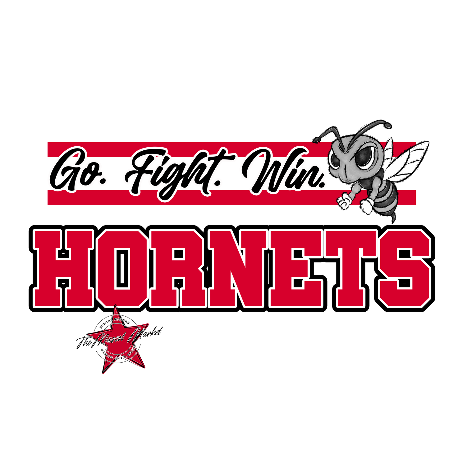 Hornets Go Fight Win Mascot Lines-Red