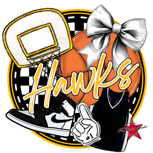 Hawks Circle Basketball Design-Yellow