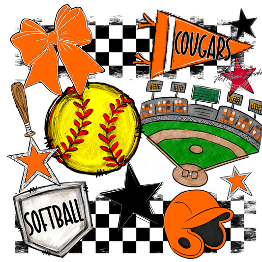 Cougars Checkers Softball Spirit Design-Orange