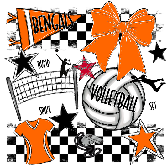 Bengals Volleyball Checkers Design-Orange