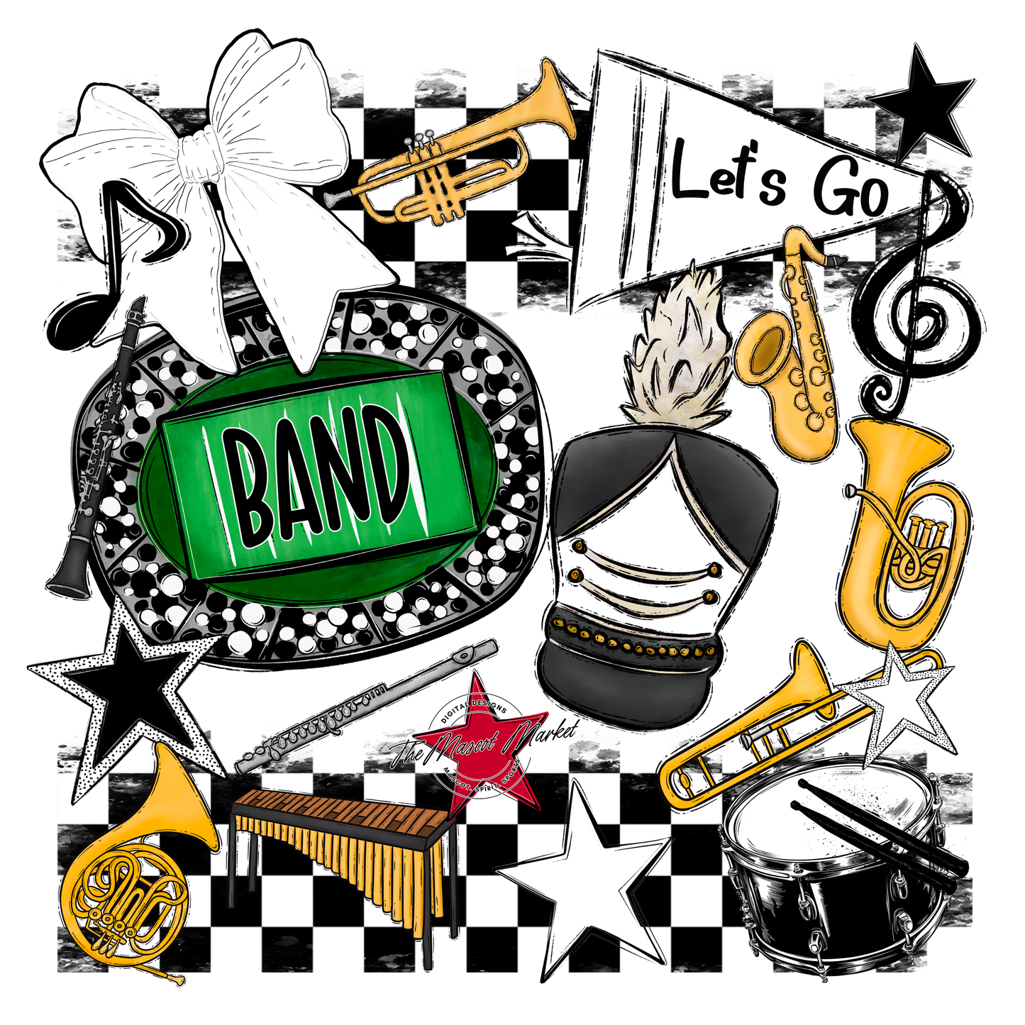 Band Checkers Spirit Design-White