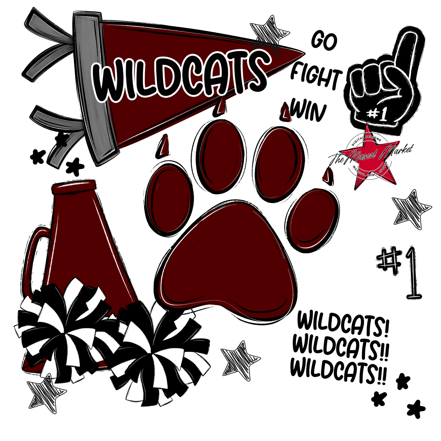 Wildcats Mixed Mascot Spirit Design-Maroon