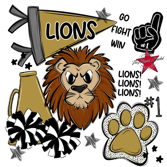 Lions Mixed Mascot Spirit Design-Gold