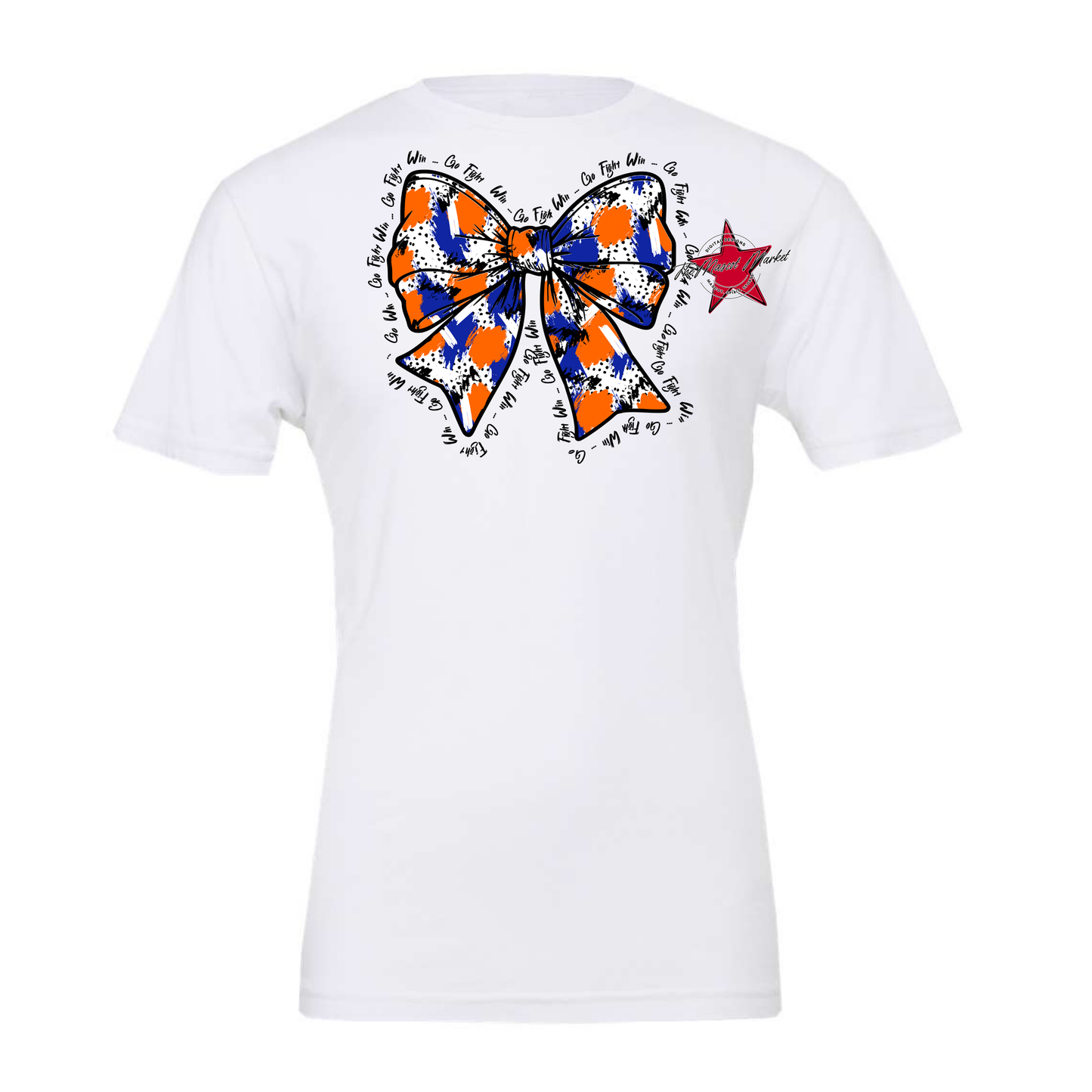 Go, Fight, Win, Splatter Bow Design-Royal Blue-Orange