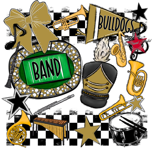 Bulldogs Checkers Band Spirit Design-Gold