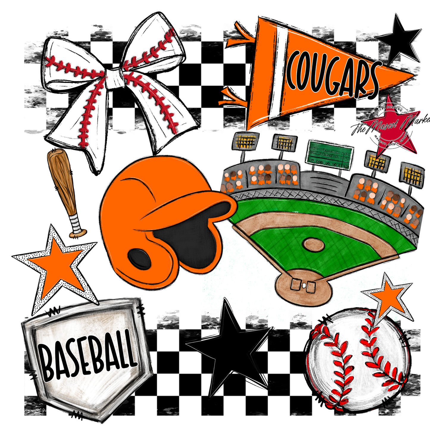 Cougars Checkers Baseball Spirit Design-Orange