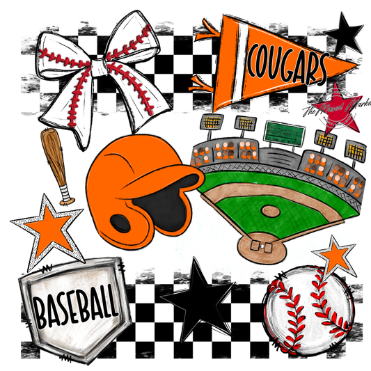 Cougars Checkers Baseball Spirit Design-Orange