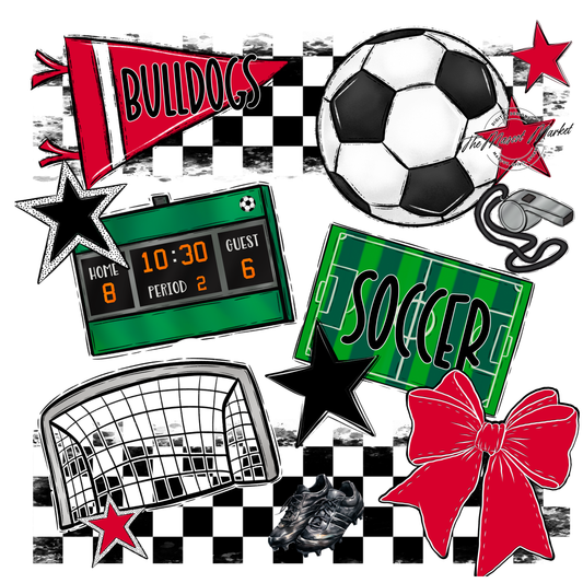 Bulldogs Checkers Soccer Spirit Design-Red