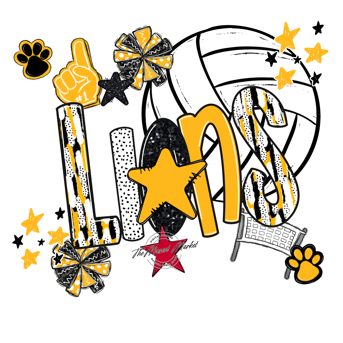 Lions Volleyball Scrape-Yellow