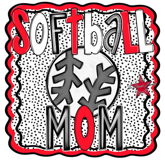 Softball Mom Dot Design-Bright Red