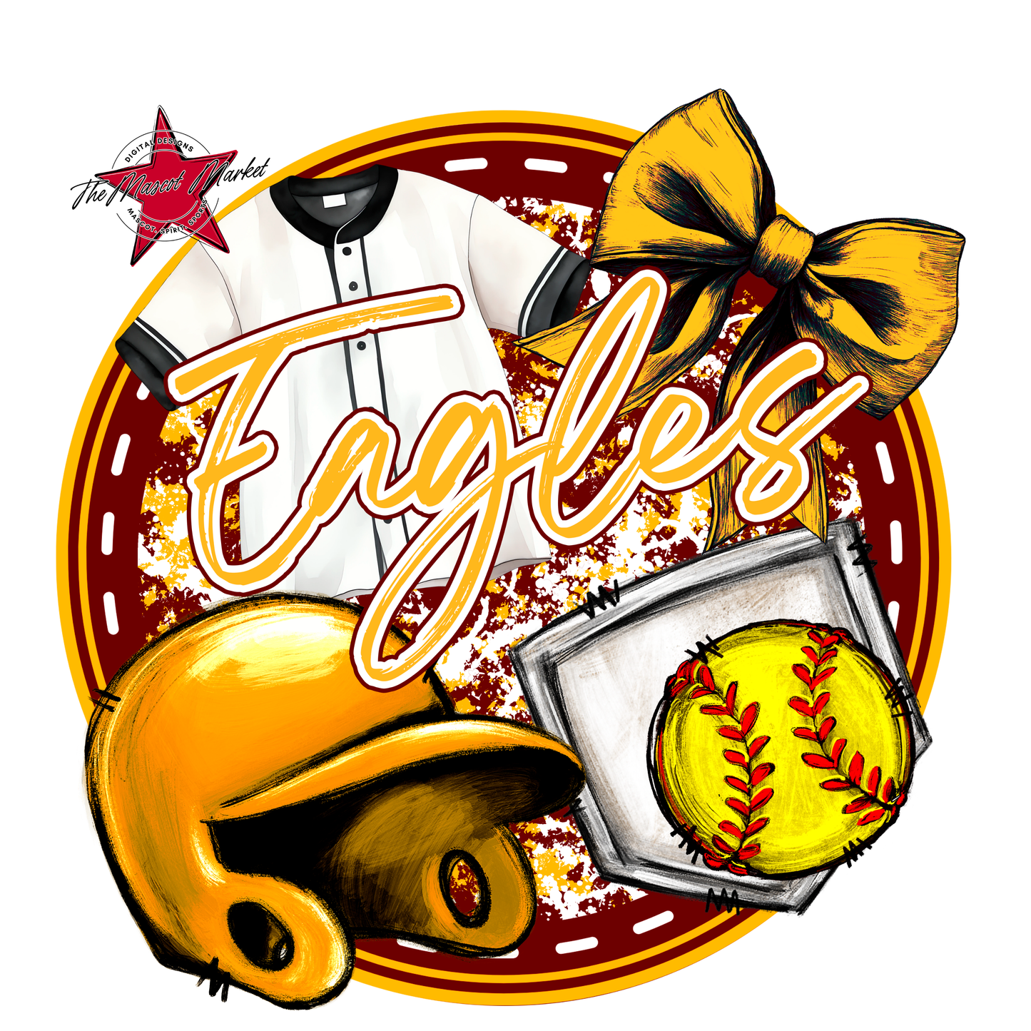 Eagles Circle Softball Design-Maroon-Yellow