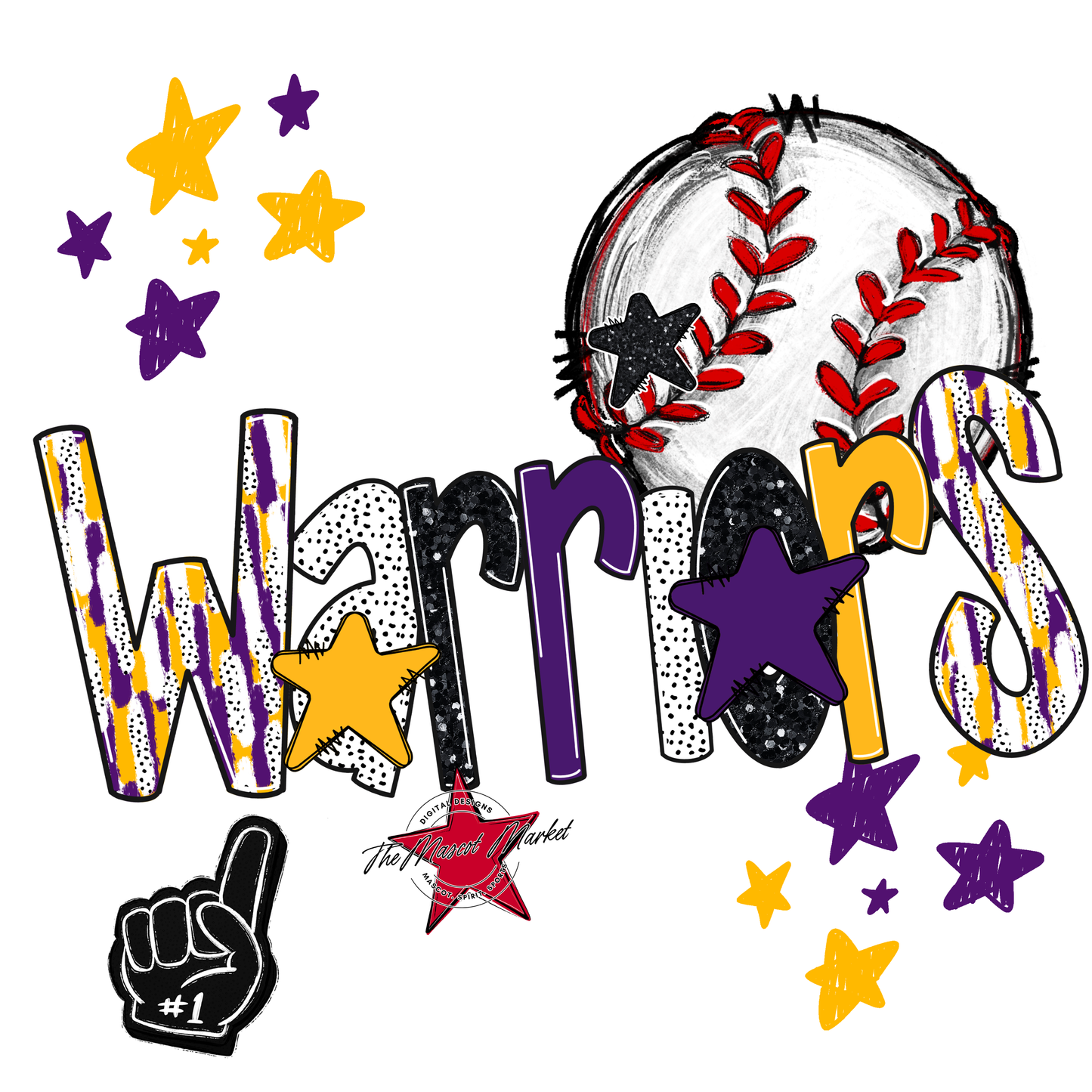 Warriors Baseball Scrape-Purple-Yellow
