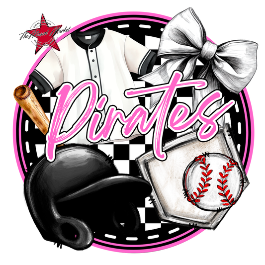 Pirates Circle Baseball Design-Baby Pink