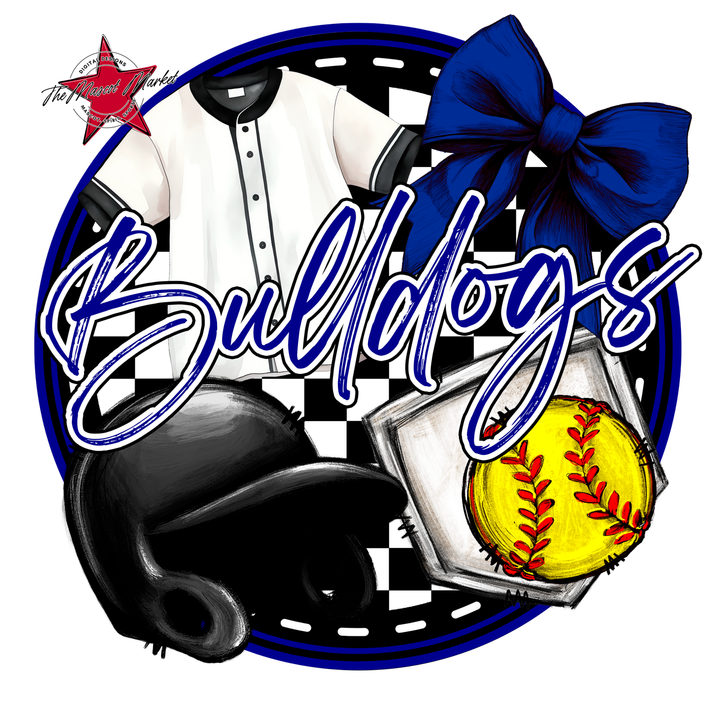 Bulldogs Circle Softball Design-Blue