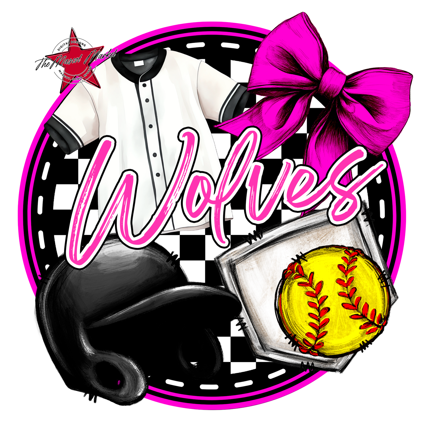 Wolves Circle Softball Design-Pink