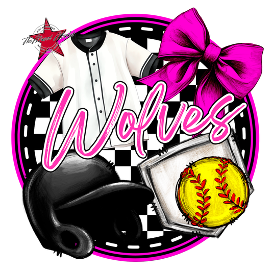Wolves Circle Softball Design-Pink