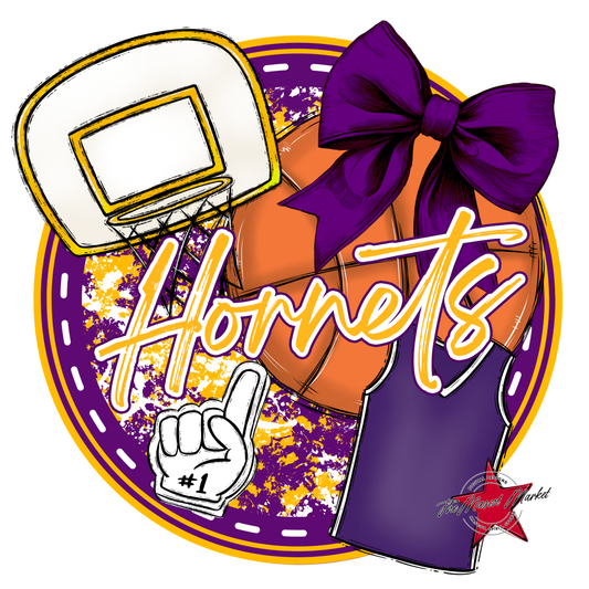 Hornets Circle Basketball Design-Purple-Yellow