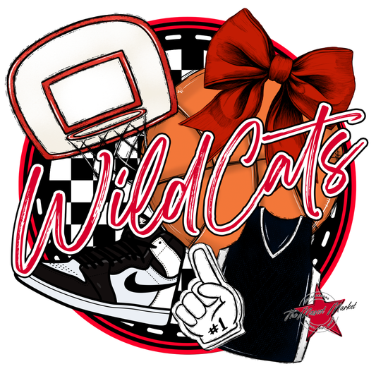 Wildcats Circle Basketball Design-Red