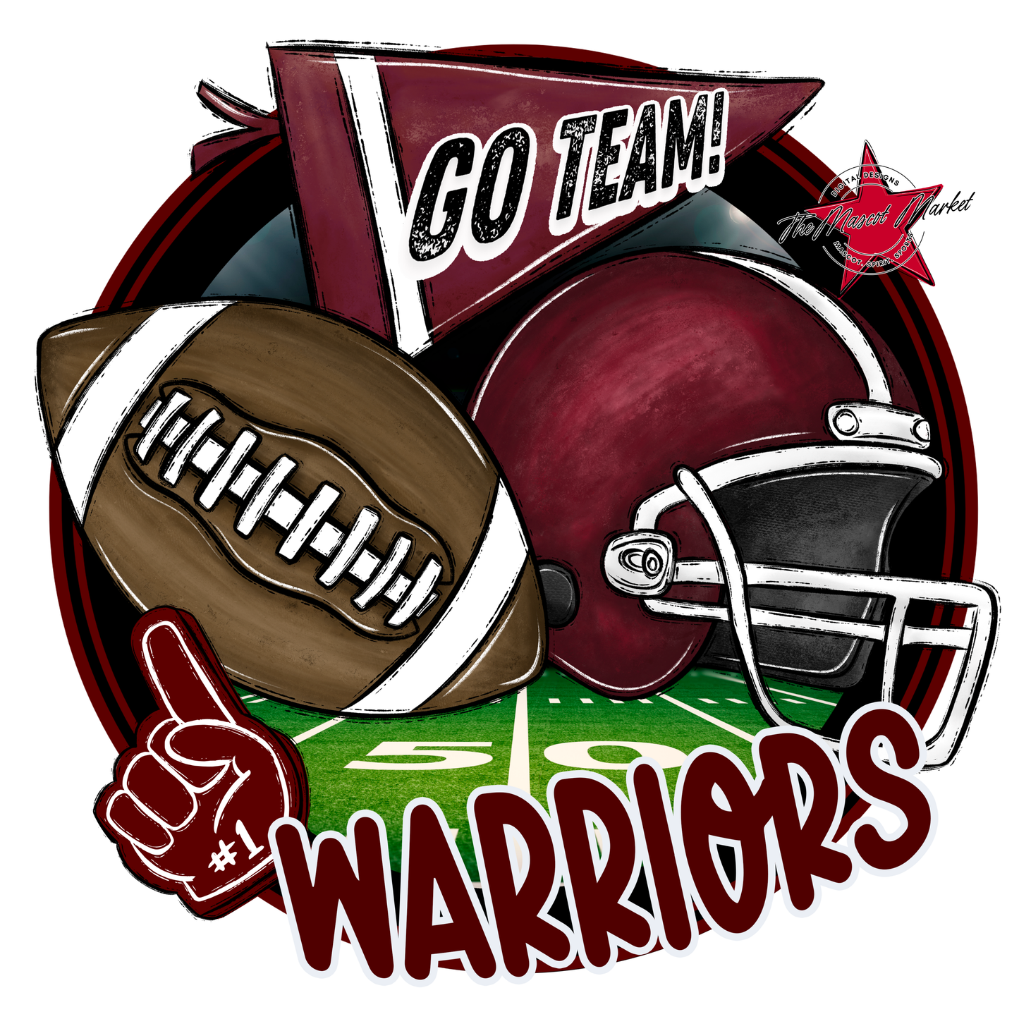 Warriors Circle Football Design-Maroon