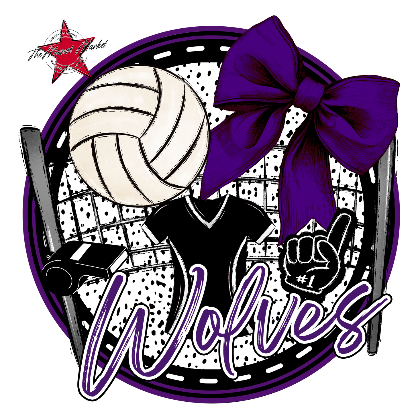 Wolves Circle Volleyball Design-Purple