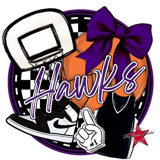 Hawks Circle Basketball Design-Purple