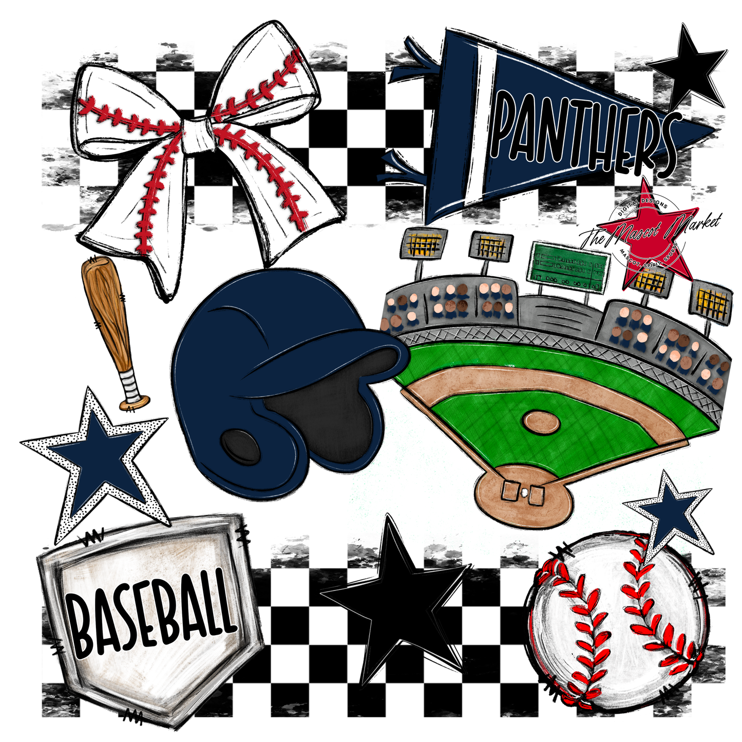 Panthers Checkers Baseball Spirit Design-Navy