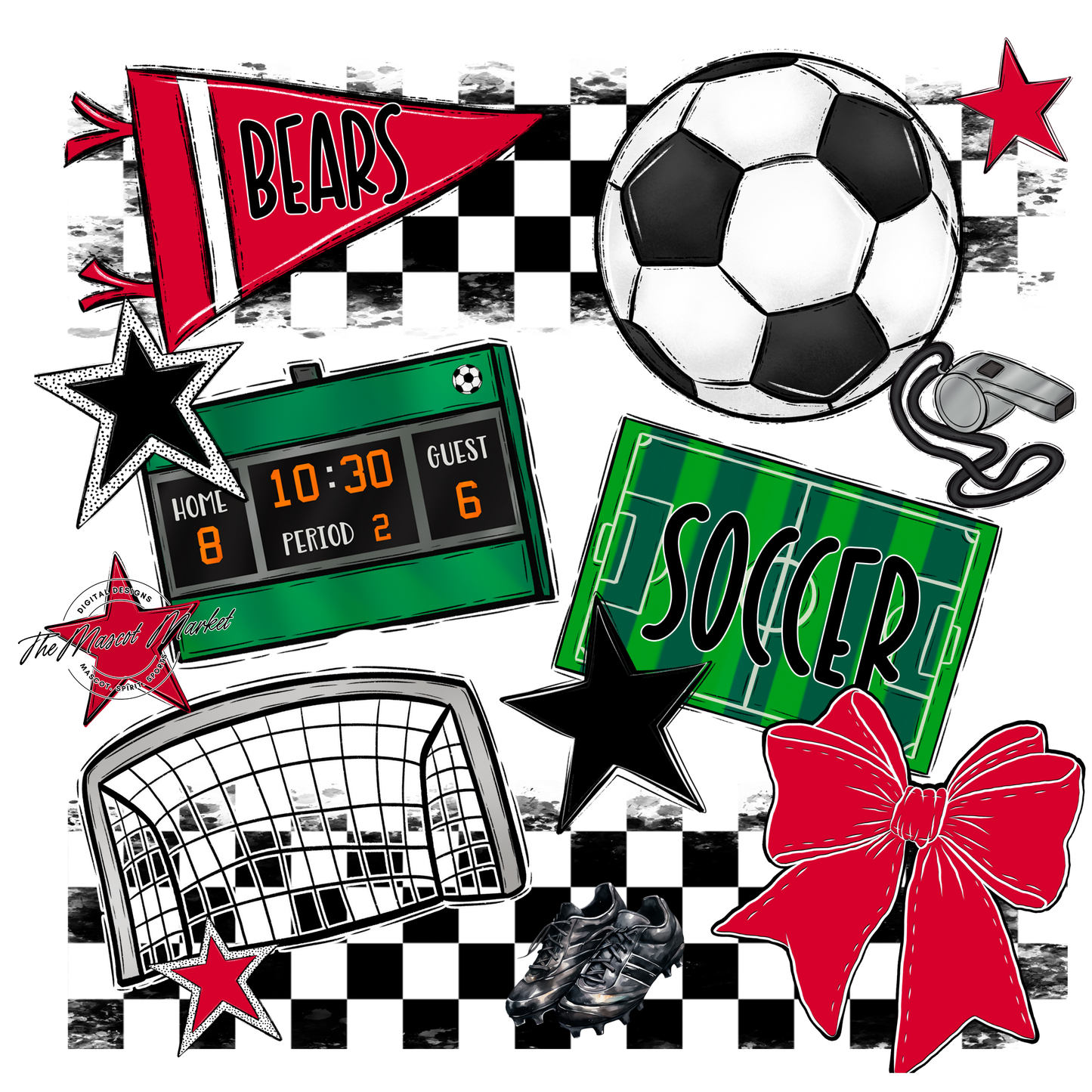 Bears Soccer Checkers Design-Red