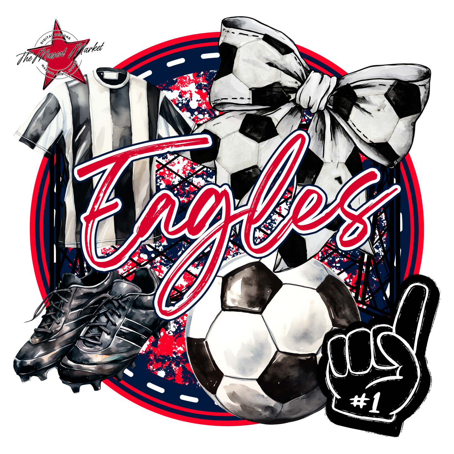 Eagles Circle Soccer Design-Navy-Red