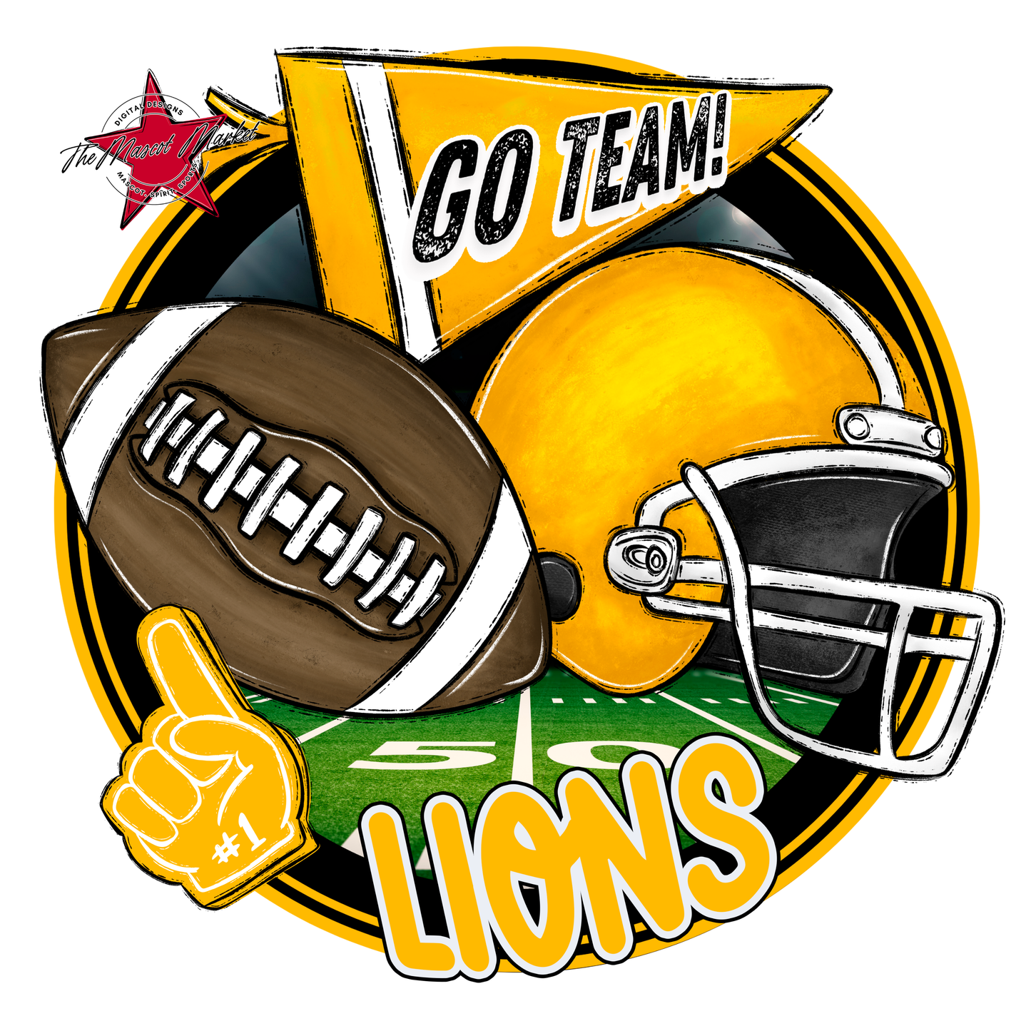Lions Circle Football Design-Yellow