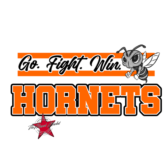 Hornets Go Fight Win Mascot Lines-Orange