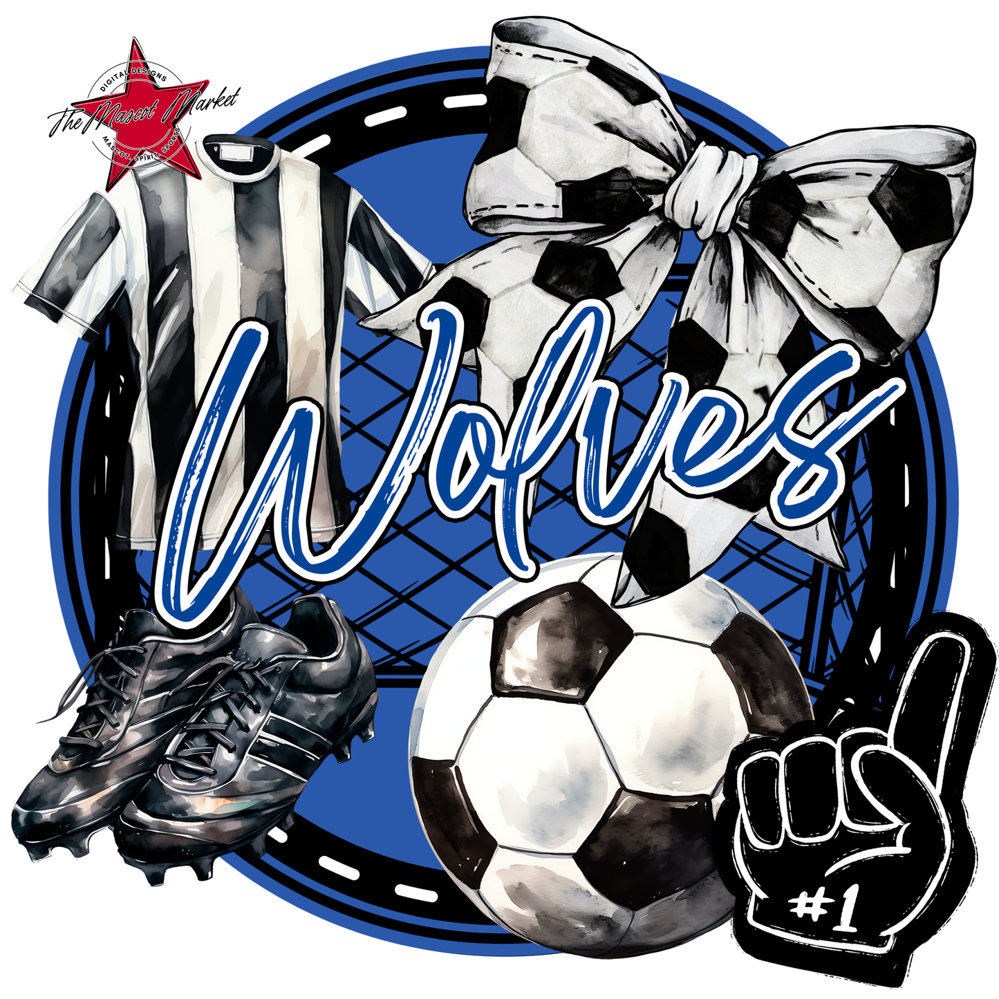Wolves Circle Soccer Design-Off Blue