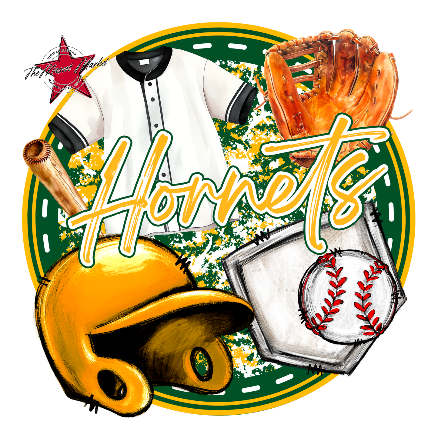 Hornets Circle Baseball Design-Green-Yellow