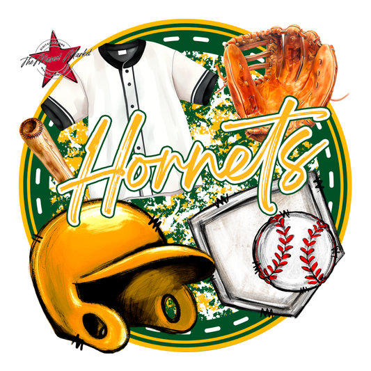 Hornets Circle Baseball Design-Green-Yellow