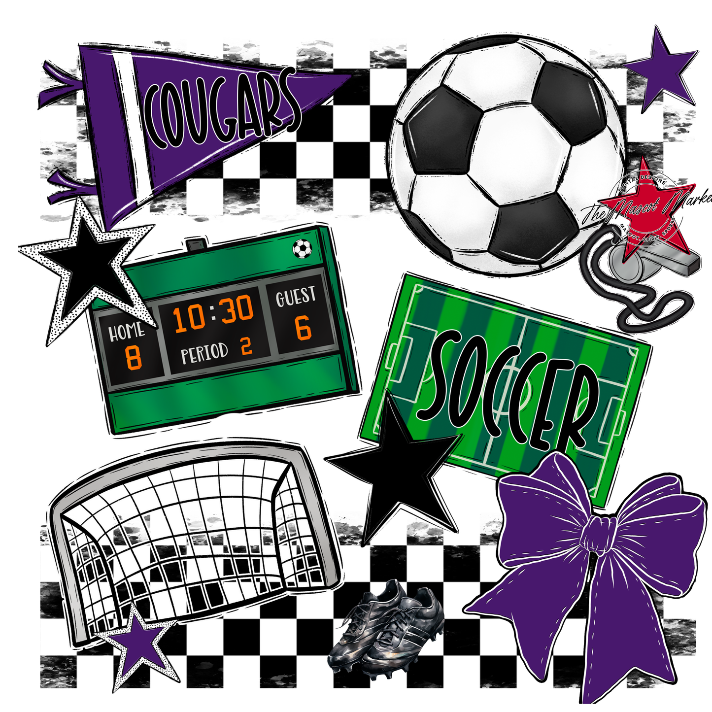 Cougars Checkers Soccer Spirit Design-Purple