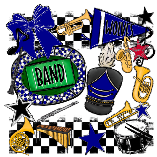 Wolves Checkers Band Spirit Design-Royal Blue
