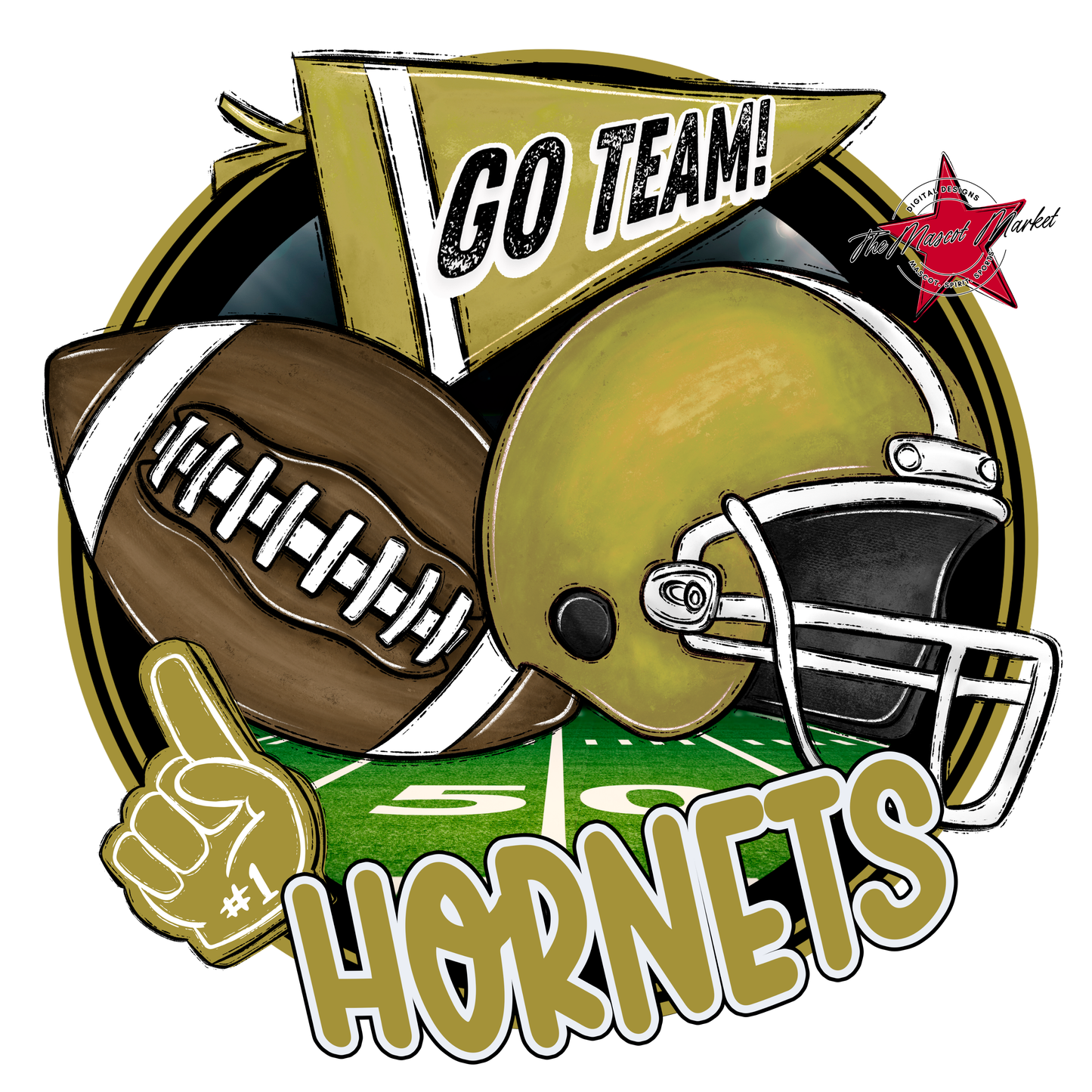 Hornets Circle Football Design-Gold