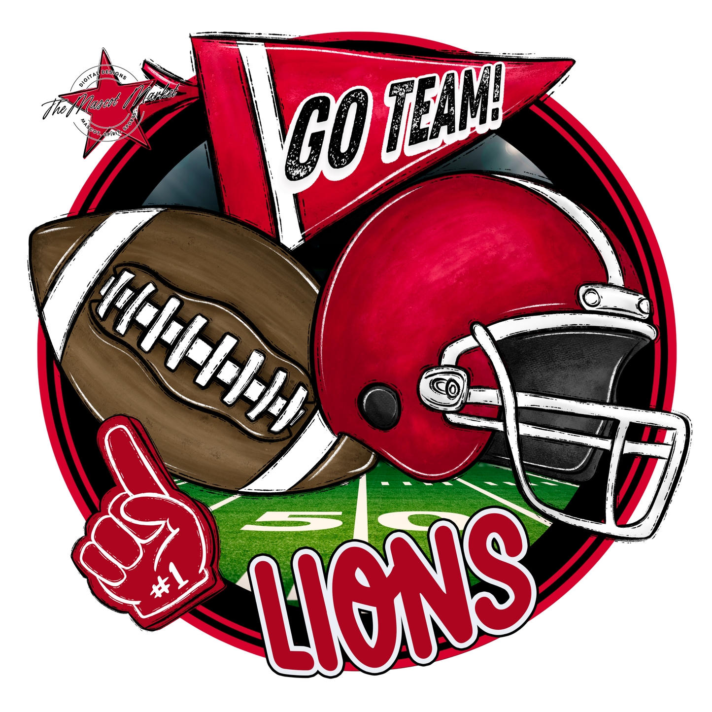 Lions Circle Football Design-Red
