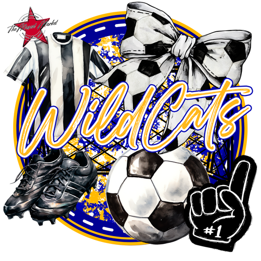 Wildcats Circle Soccer Design-Blue-Yellow