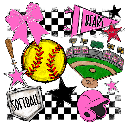 Bears Softball Checkers Design-Baby Pink
