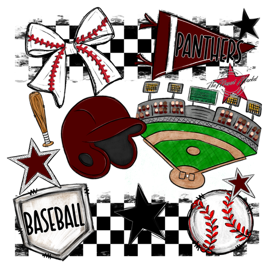 Panthers Checkers Baseball Spirit Design-Maroon