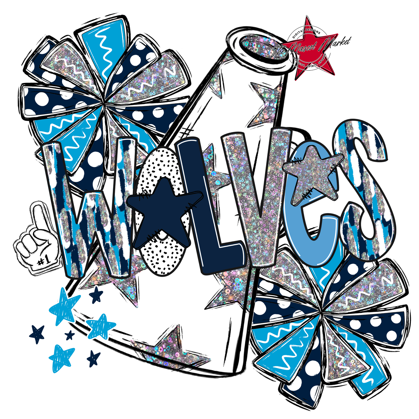 Wolves Cheer Megaphone Scrape-Navy-Carolina Blue