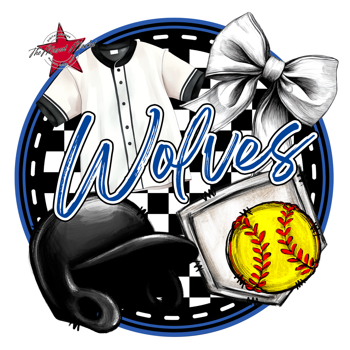 Wolves Circle Softball Design-Off Blue