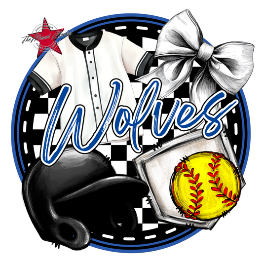 Wolves Circle Softball Design-Off Blue