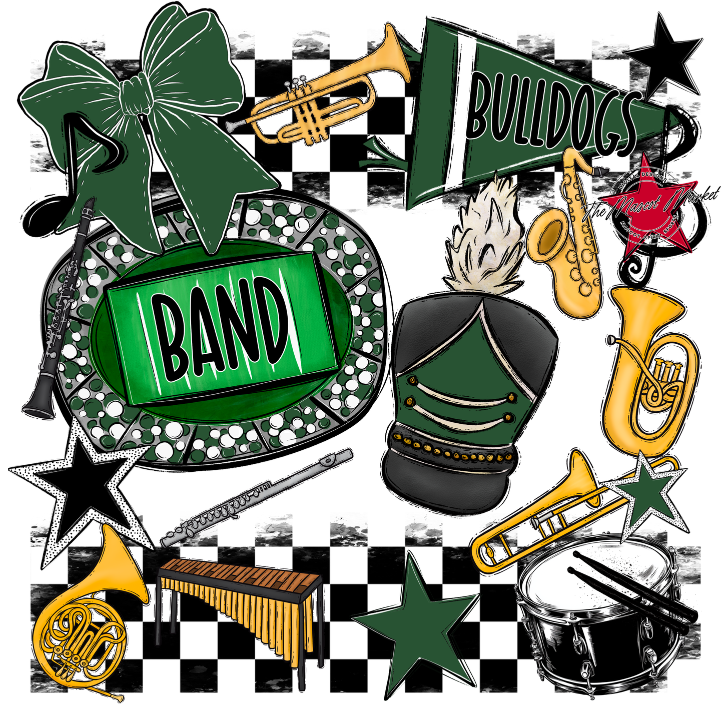 Bulldogs Checkers Band Spirit Design-Green