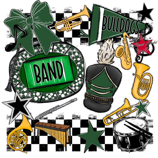 Bulldogs Checkers Band Spirit Design-Green