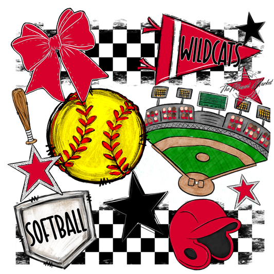 Wildcats Checkers Softball Spirit Design-Red