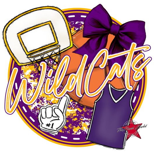 Wildcats Circle Basketball Design-Purple-Yellow