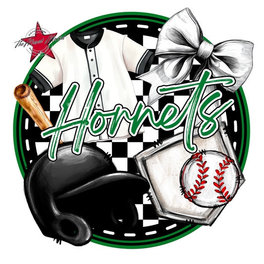 Hornets Circle Baseball Design-Kelly Green